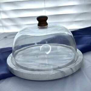 Round Marble Cheese Platter w/Acrylic Domed Cover 7 in. Wide 4 in. Tall